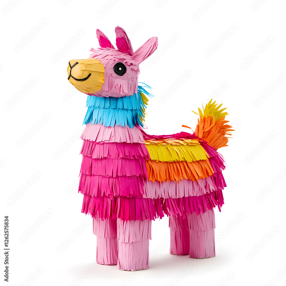 Obraz premium Bright birthday colorful donkey pinata isolated on white background