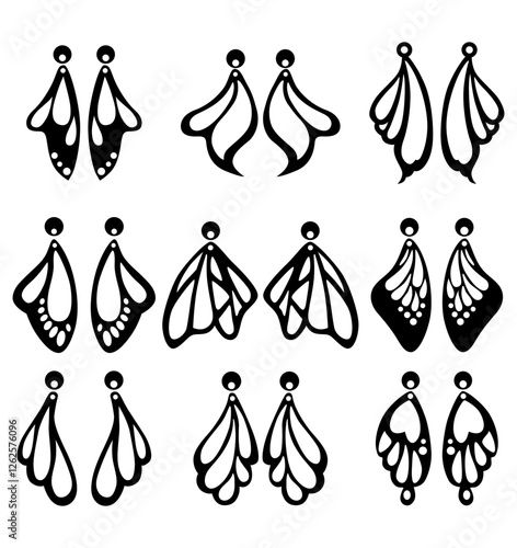 Silhouettes of earrings in the form of flowers and butterflies, vector for laser cutting