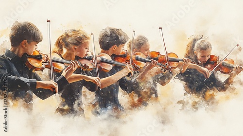 Professional Orchestra Performance in Watercolor: A Visual Symphony of Youthful Talent on Stage