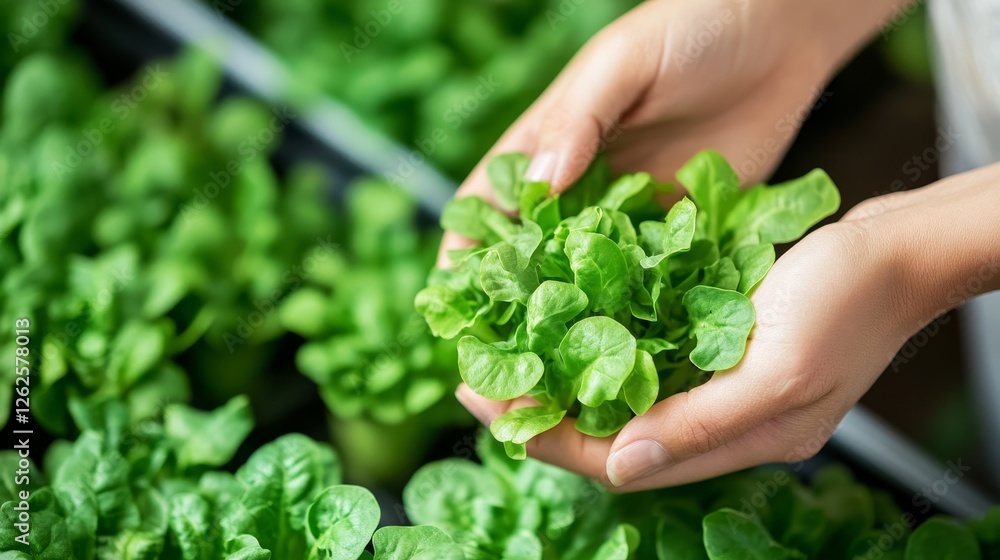 Freshly Harvested Greens in Hands - Sustainable Agriculture Freshly Harvested Greens in Hands - Sustainable Agriculture