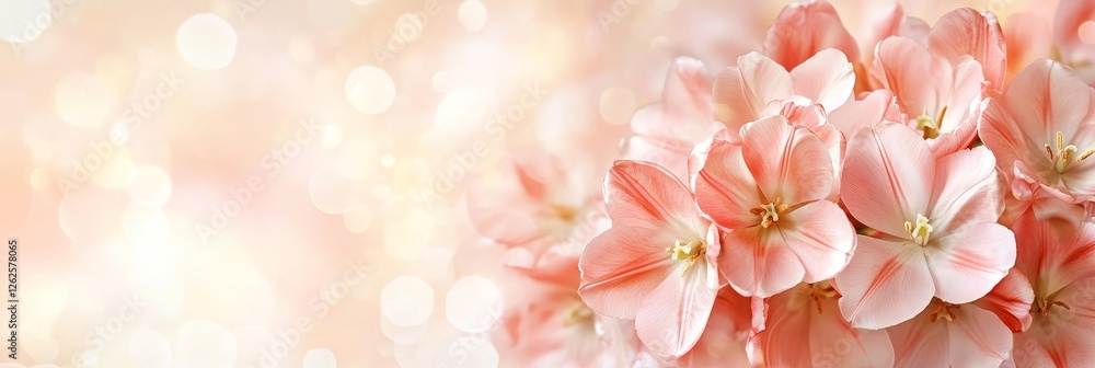 Gentle Pink Tulips on a Soft Focus Bokeh Background, Spring Floral Banner or Greeting Card Gentle Pink Tulips on a Soft Focus Bokeh Background, Spring Floral Banner or Greeting Card