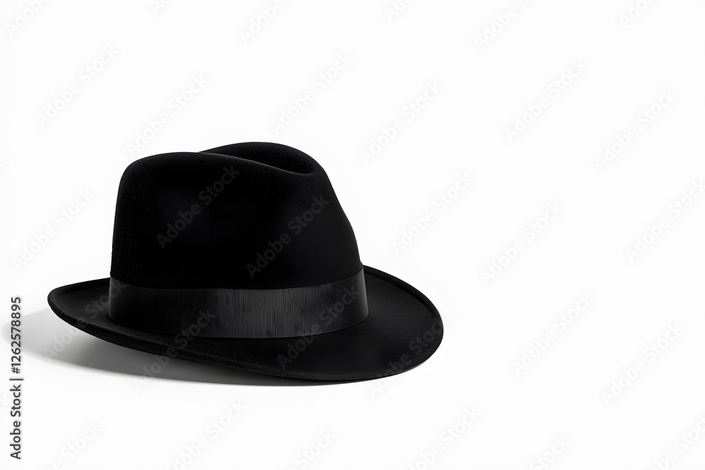 A stylish black fedora hat isolated on white background A stylish black fedora hat isolated on white background