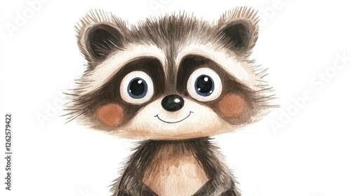 Cute Raccoon Watercolor Illustration, Childrens Book