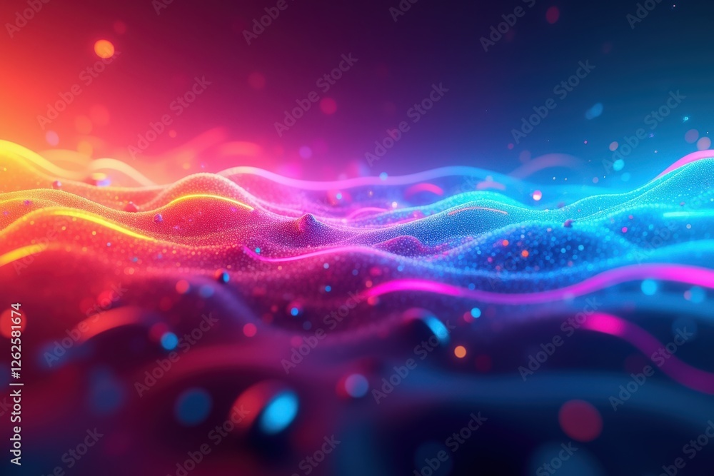 Vibrant Abstract Waves in Neon Colors Capturing the Essence of Digital Art and Modern Technology with Fluid Motion and Visual Rhythm