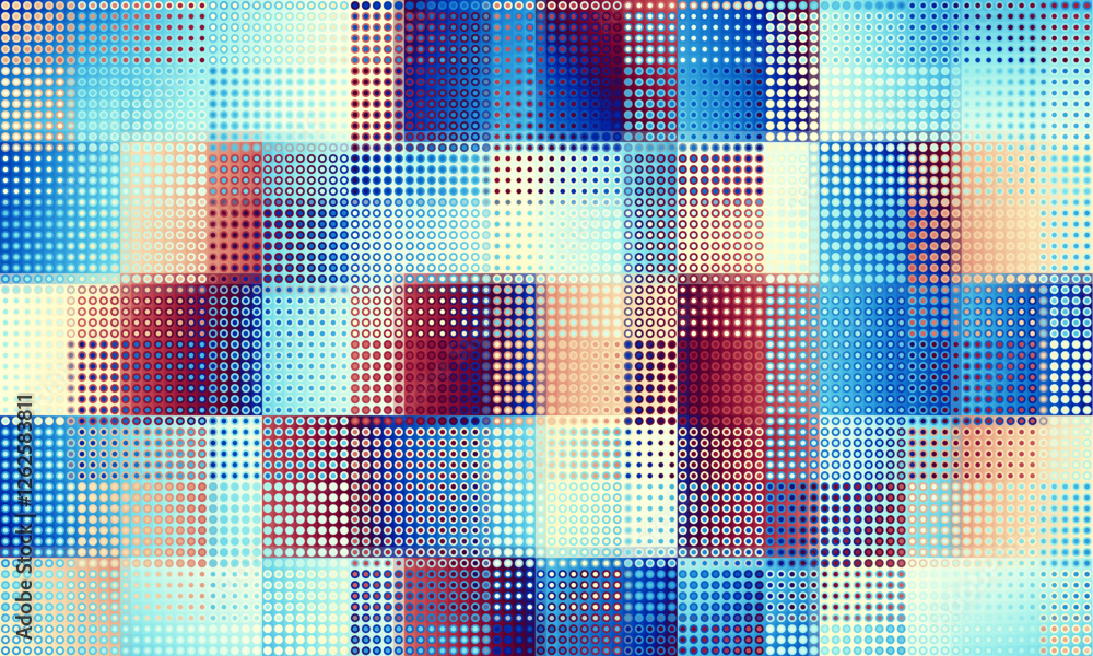 Fototapeta premium Pixilated abstract Energy background. Halftone effect. Vector image. Small particles with overlay moire effect