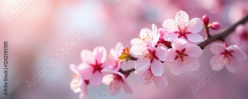 Delicate pink & white cherry blossoms on a tree branch, early spring , white, beautiful