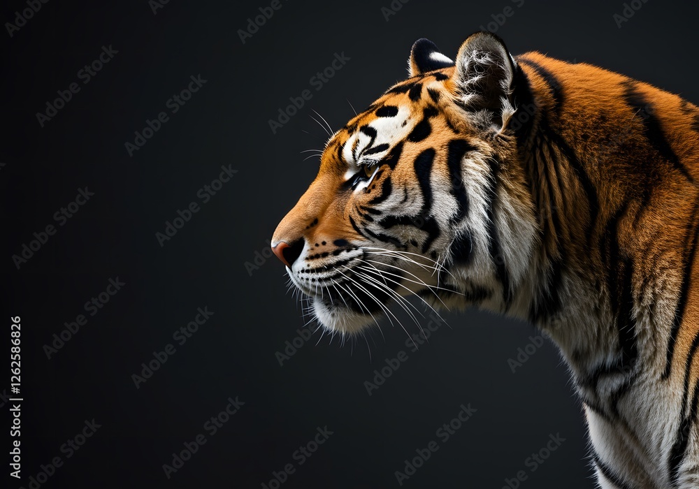 Fototapeta premium Stunning Profile of a Tiger Against a Dark Background