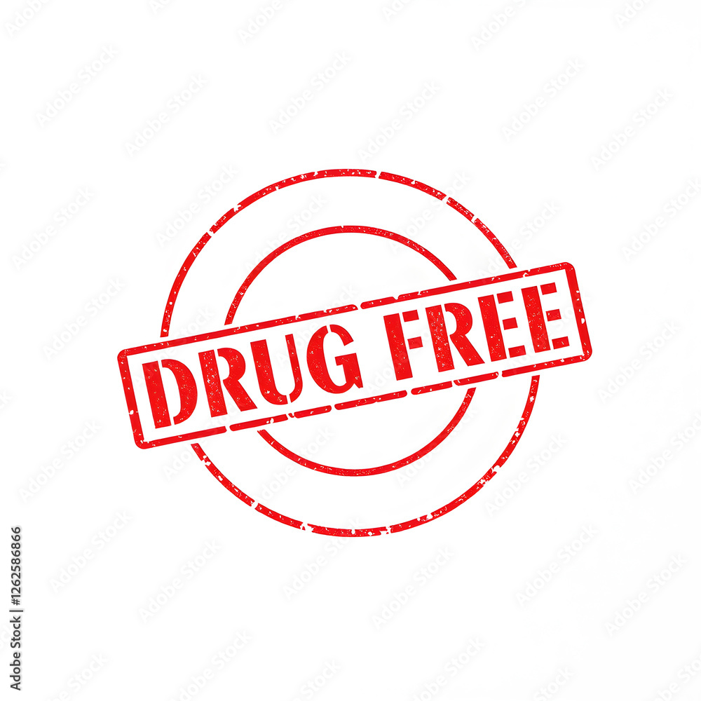 Drug Free text stamp red rubber stamp on white background. Generative AI Drug Free text stamp red rubber stamp on white background. Generative AI