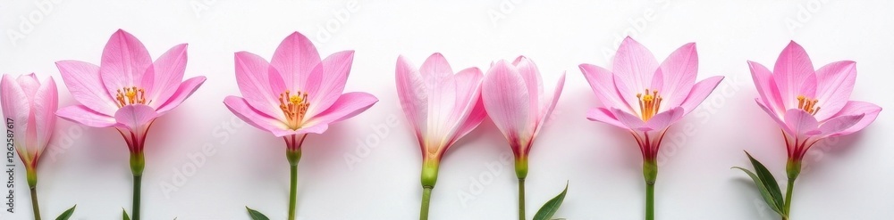 Naklejka premium Elegant freesia blooms arranged on pristine white backdrop, spring, botanical