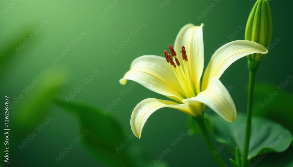 Fototapeta premium Elegant lily branch with lush green leaves, isolated , design, leaves