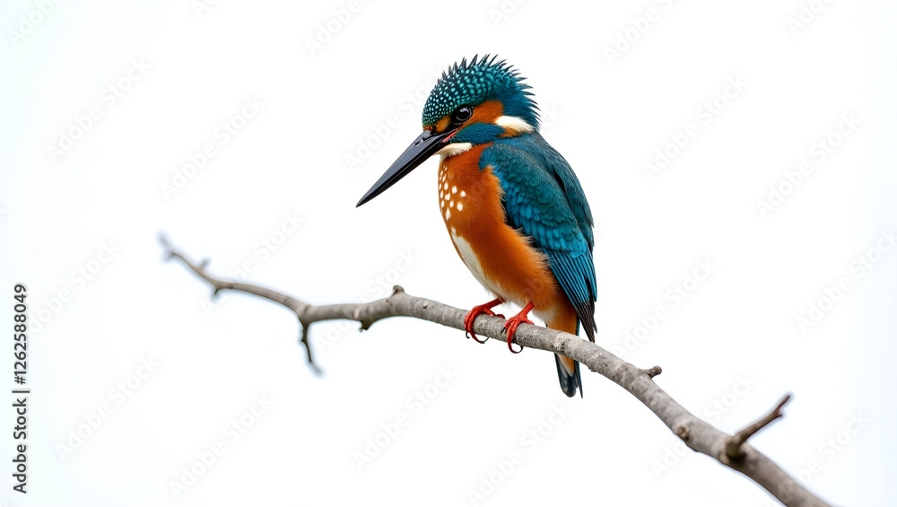 Obraz premium Vibrant Kingfisher Perched on a Bare Branch – Stunning High-Resolution Wildlife Photography .