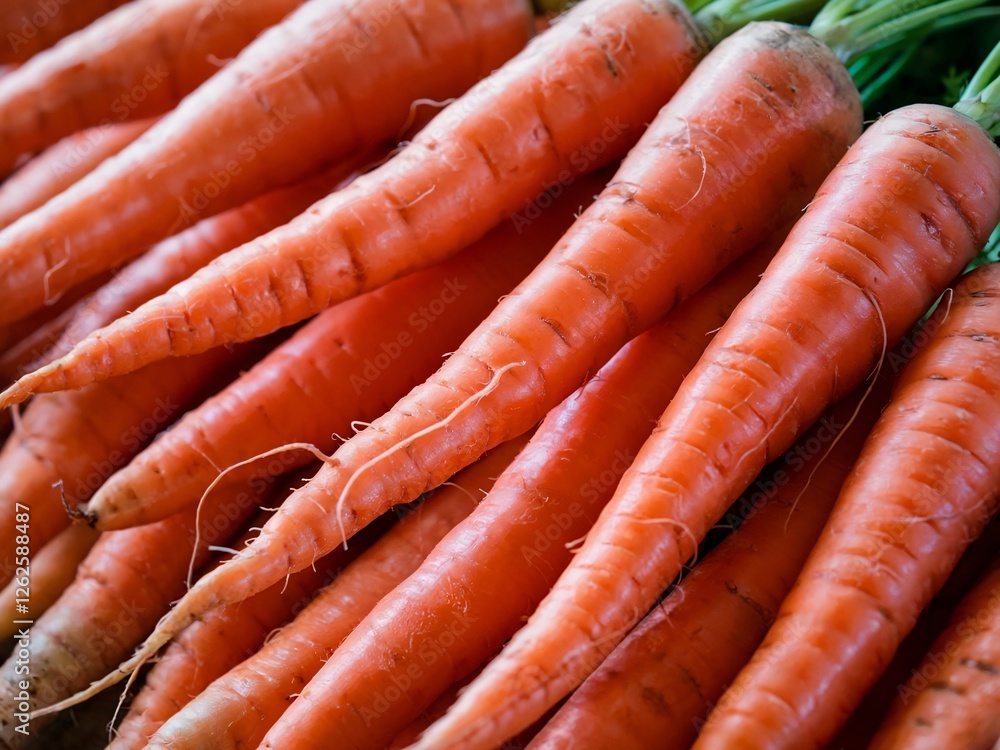 Fresh Organic Carrots Arranged in a Pile at the Market Fresh Organic Carrots Arranged in a Pile at the Market