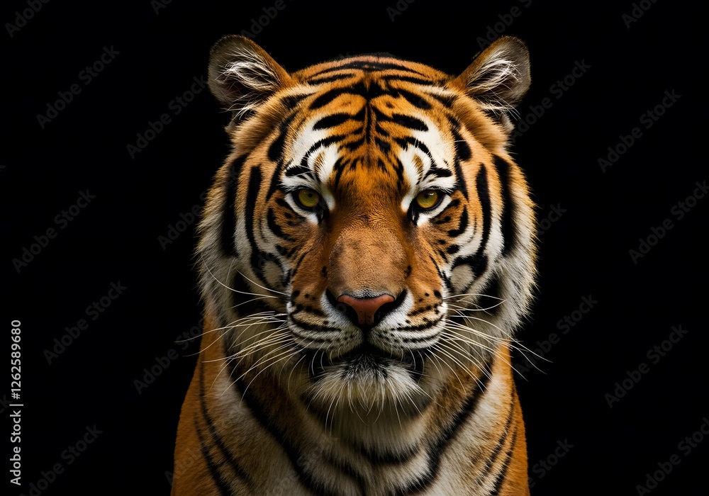 Obraz premium Powerful Tiger Portrait Against a Black Background