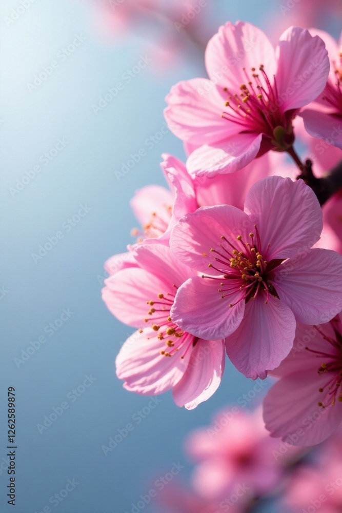 Full bloom cherry blossoms, vibrant pink petals, springtime, nature background