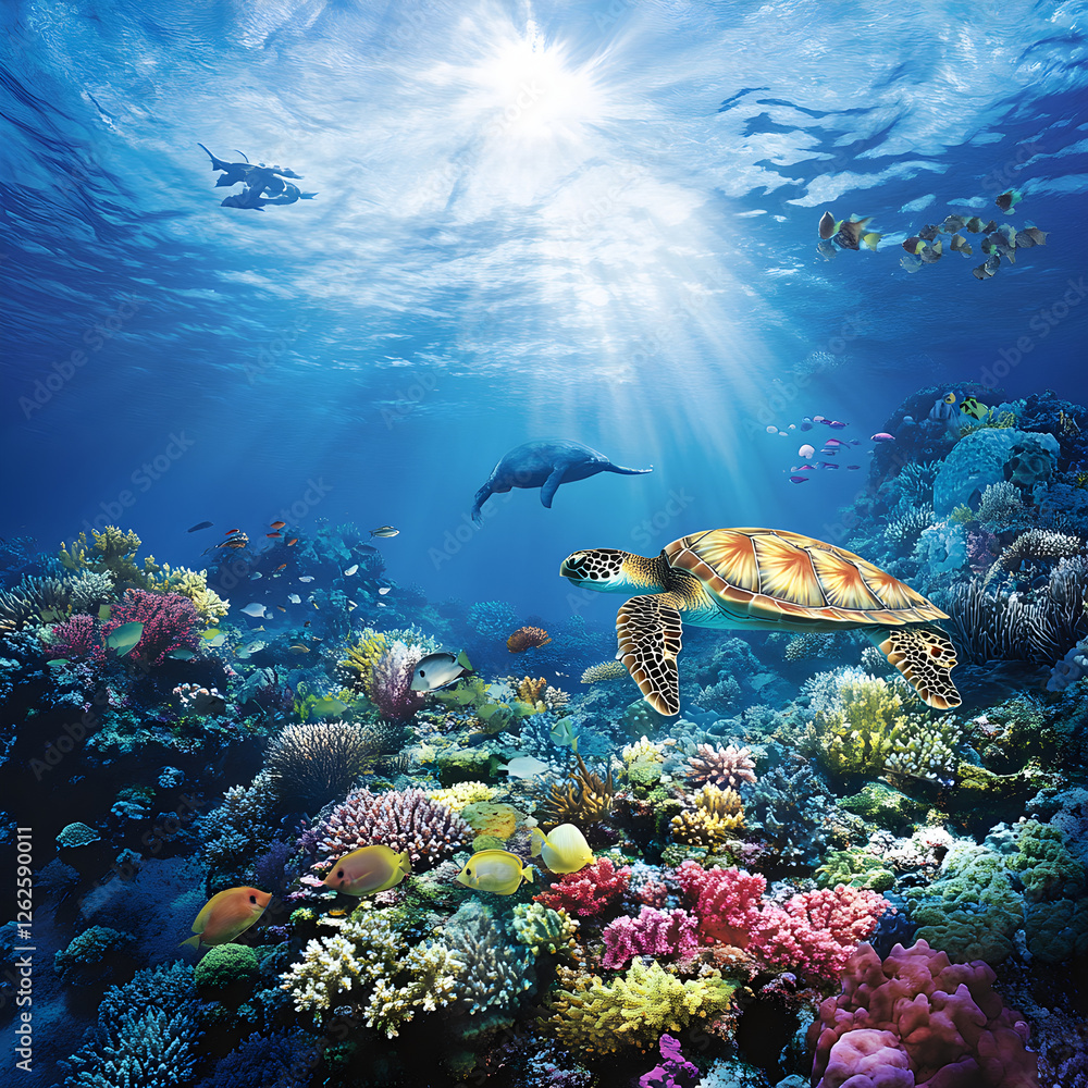 Underwater Symphony: A Kaleidoscope of Life and Light in the Ocean's Depths, Illuminating the Vibrant Bond Between Coral Reefs and Their Inhabitants in a Mesmerizing Dance Underwater Symphony: A Kaleidoscope of Life and Light in the Ocean's Depths, Illuminating the Vibrant Bond Between Coral Reefs and Their Inhabitants in a Mesmerizing Dance