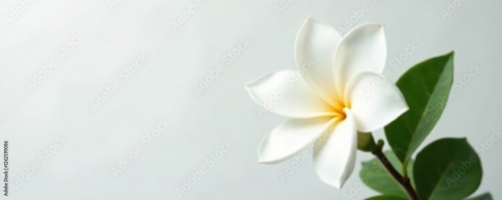 Fototapeta premium Fully opened gardenia flower, vivid white, clean backdrop , closeup, nature, wedding