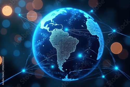 A Stunning Digital Representation of Earth Highlighting South America Amidst a Network of Glowing Connections and Distant Stars