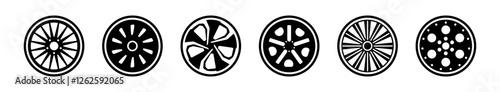 Car wheels set icon. Automobile tire silhouettes racing vehicle wheels vector set