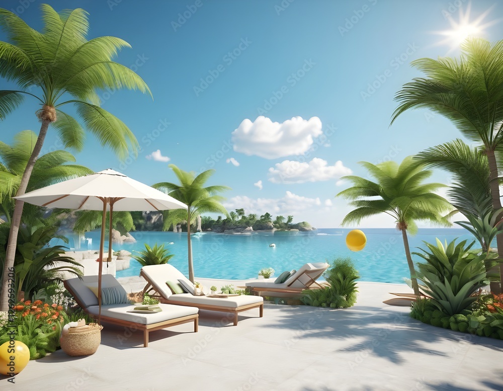 Fototapeta premium tropical beach with palm trees and sea