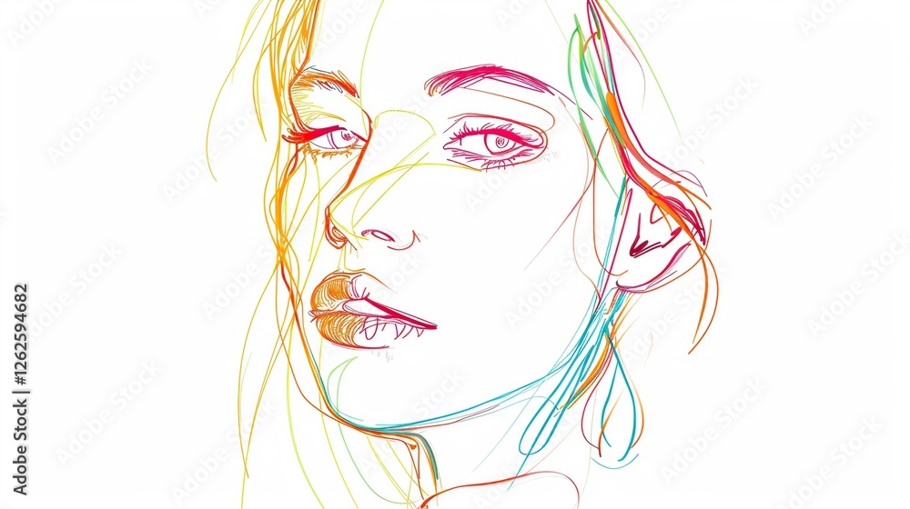 line drawing with rainbow colors of woman's face line drawing with rainbow colors of woman's face