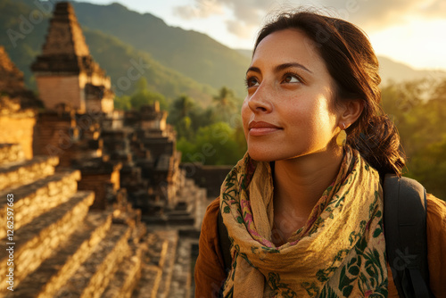 Sunset Traveler in Ancient Temple  photo