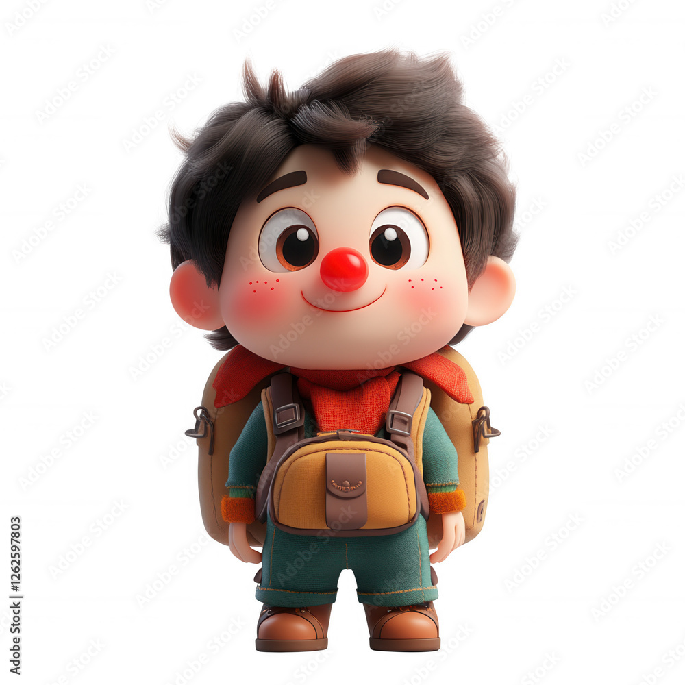 A cartoon boy with a backpack and red nose isolated on transparent background.PNG A cartoon boy with a backpack and red nose isolated on transparent background.PNG