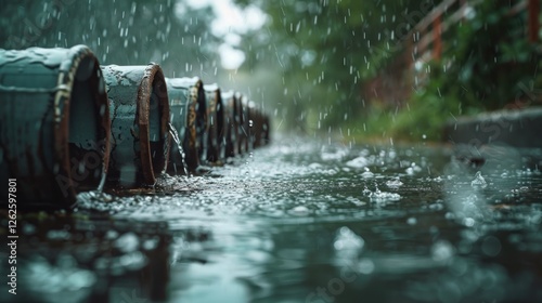 Wallpaper Mural Rain-Soaked Pipes: A Moody Urban Rainscape Torontodigital.ca