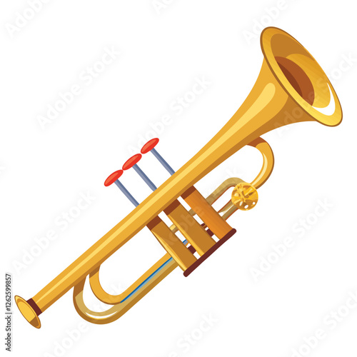 A brass colored trumpet on white background