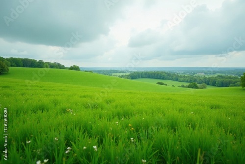 Overcast sky, lush green pasture, subtle spring colors in Pomroy Pastures , wildlife, scenic