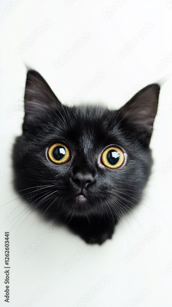 Close-up of a Black Kitten with Big Yellow Eyes, Adorable Pet Portrait, Curious Kitty, Black Cat Photo Close-up of a Black Kitten with Big Yellow Eyes, Adorable Pet Portrait, Curious Kitty, Black Cat Photo