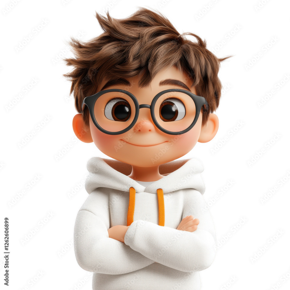 A cartoon boy with glasses and a white hoodie isolated on transparent background.PNG A cartoon boy with glasses and a white hoodie isolated on transparent background.PNG