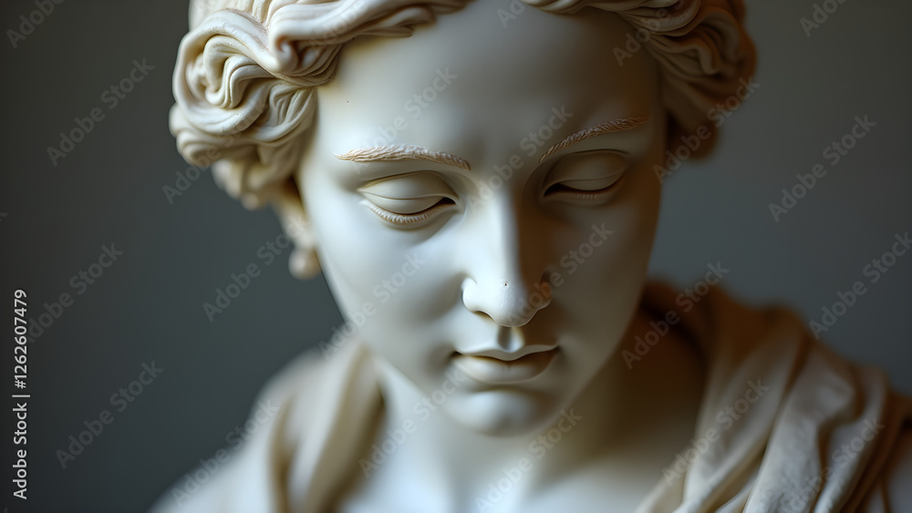 Elegant marble bust of a serene woman with delicate facial features and classical curls. Soft lighting enhances the sculpture’s timeless beauty, evoking grace, contemplation, and artistry. Elegant marble bust of a serene woman with delicate facial features and classical curls. Soft lighting enhances the sculpture’s timeless beauty, evoking grace, contemplation, and artistry.