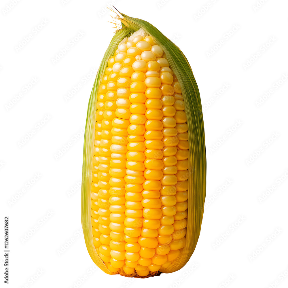 Obraz premium Ear of corn in husk against a vibrant yellow backdrop shot