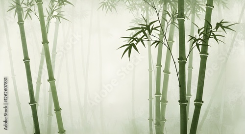 Tall tropical bamboo wall mural painted art, watercolor art style wallpaper background