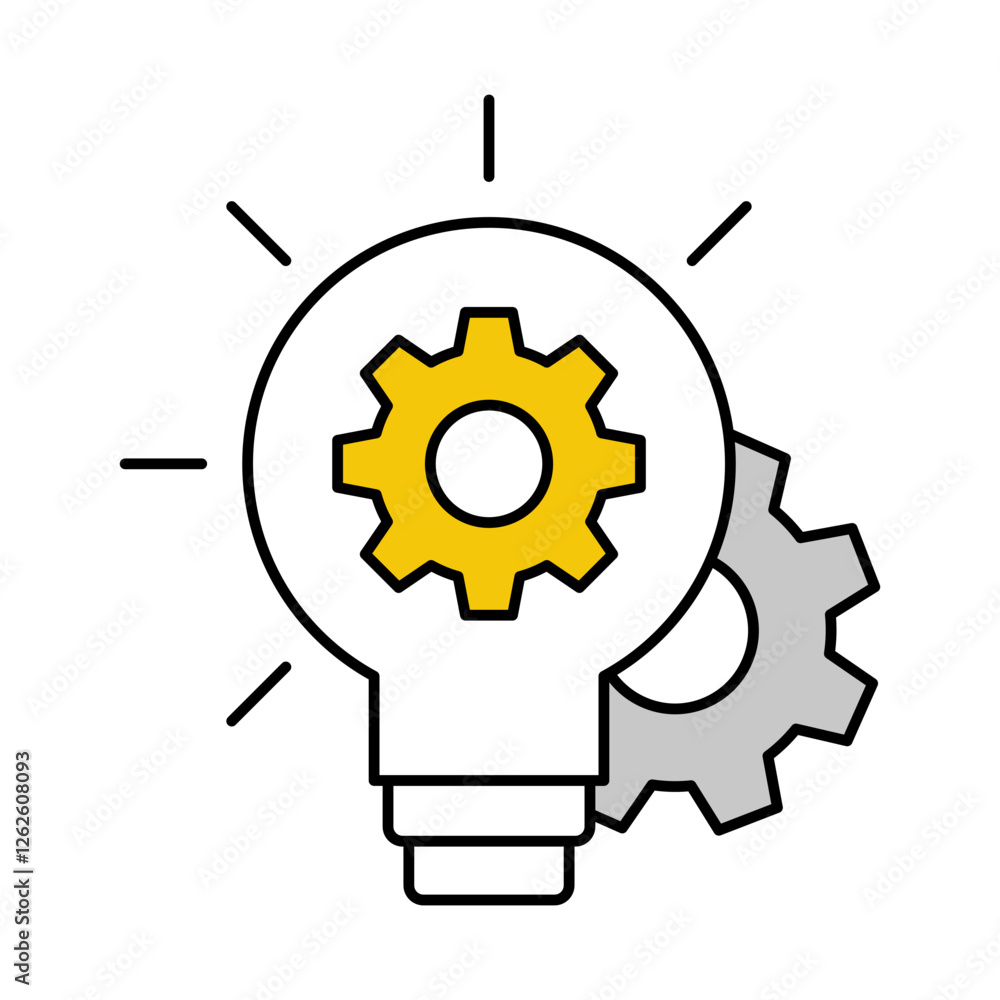 Vector icon of a Lightbulb and Gears. This icon represents innovation, emphasizing creativity and the technological advancements that drive business success.