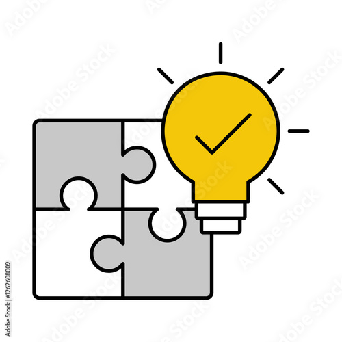 Puzzle Piece with a Lightbulb. This icon represents the process of solving problems by finding solutions through analysis and creativity.