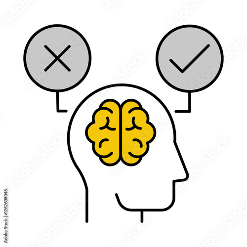 Vector icon of Heads with Checkmarks. This icon represents decision-making, focusing on evaluating options and selecting the best choice to achieve set goals.