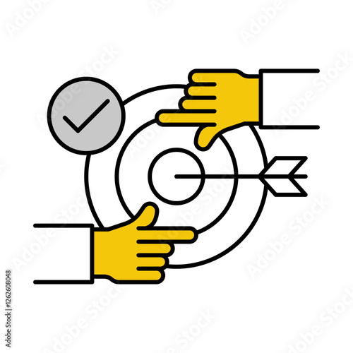 Vector icon of a Target and Arrow. This icon represents focused attention, goal-setting, and task completion to enhance productivity and performance.