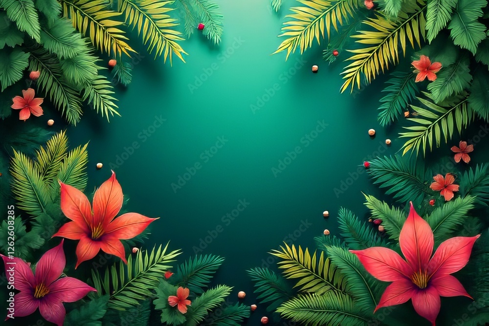 Naklejka premium Tropical Floral Border Design for Holiday Background