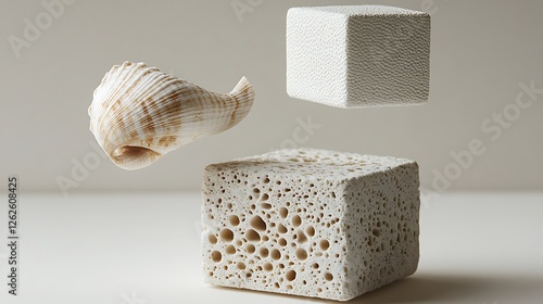 Shell and textured cubes present a study in contrasts photo