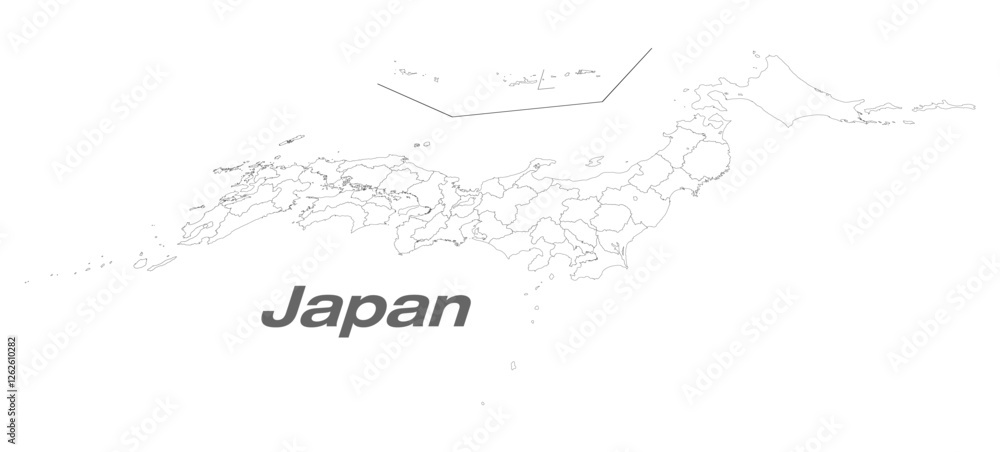 Obraz premium 関東・中部地方が中心の日本地図 47都道府県白地図