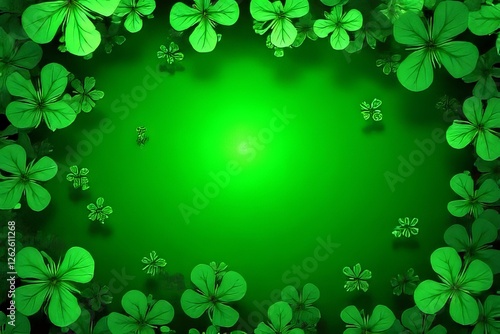Vibrant Green St. Patrick's Day Background with Shamrock Flowers