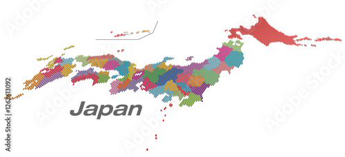 関東・中部地方が中心の日本地図 47都道府県ドット地図 影付
