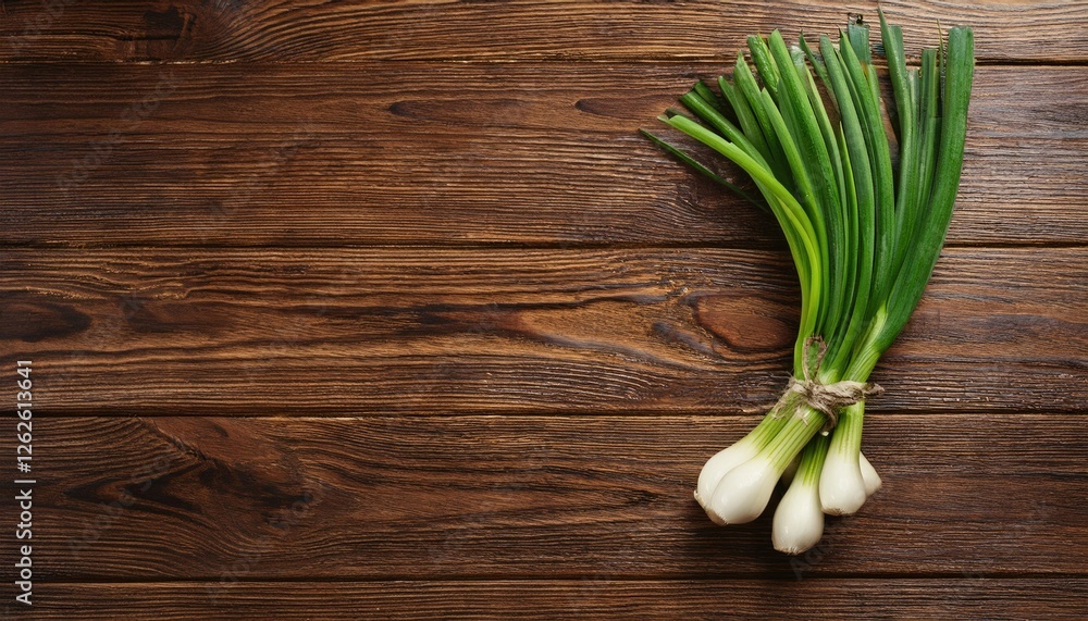 Bunch of fresh green onions on wooden table Bunch of fresh green onions on wooden table