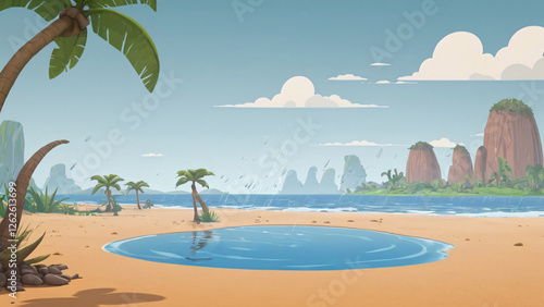 Experience the serene and tranquil tropical beach, adorned with lush palm trees and calm waters