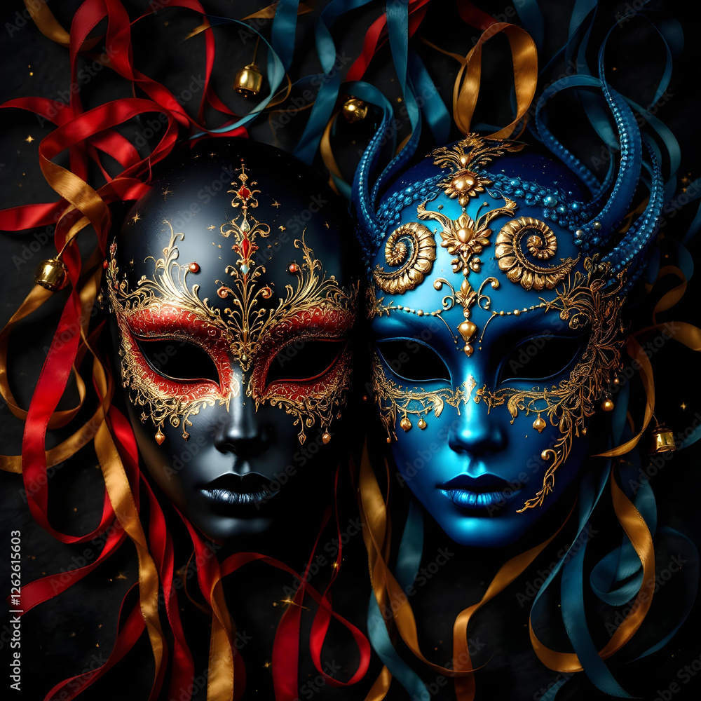 Classic Venice Masks with Intricate Designs. Classic Venice Masks with Intricate Designs.