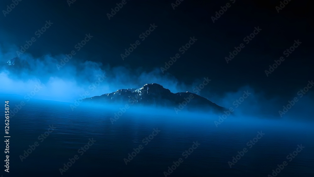 Naklejka premium A dark cinematic background with moody lighting and deep blue tones. The soft mist and subtle glow create a mysterious and sophisticated feel, perfect for album covers or movie posters