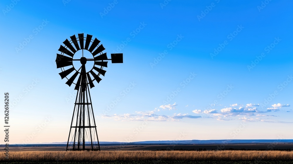 Silhouette of Windmill on Prairie at Dawn Silhouette of Windmill on Prairie at Dawn