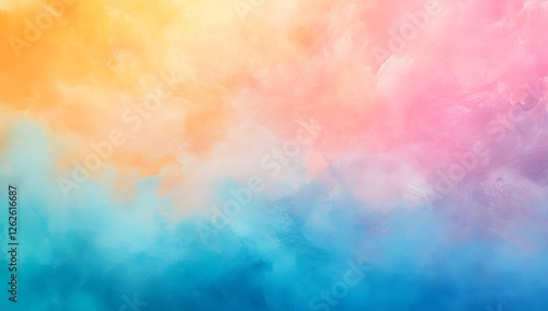 Dreamy Pastel Sky Abstract Cloudscape with Soft Sunlight and Vibrant Pink Yellow and Blue Hues Creating a Fantasy Atmosphere