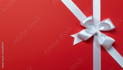 Elegant Satin White Ribbon Bow on Red Background